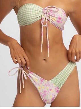 Blackbough Pink Gingham and Pink Floral Bandeau Bikini